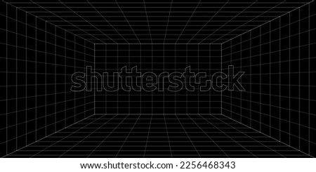 Black line room. Outline grid. The inner of the dark box. Vector design illustration