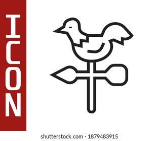 Black line Rooster weather vane icon isolated on white background. Weathercock sign. Windvane rooster.  Vector