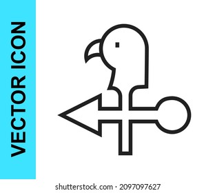 Black line Rooster weather vane icon isolated on white background. Weathercock sign. Windvane rooster.  Vector
