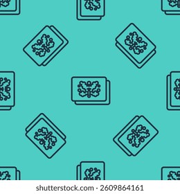 Black line Rorschach test icon isolated seamless pattern on green background. Psycho diagnostic inkblot test Rorschach.  Vector