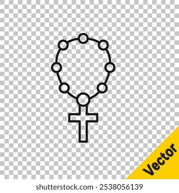 Linha preta Rosário contas ícone religião isolado no fundo transparente.  Vetor