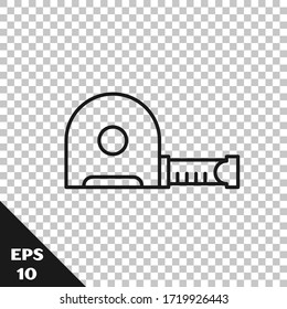 Black line Roulette construction icon isolated on transparent background. Tape measure symbol.  Vector Illustration