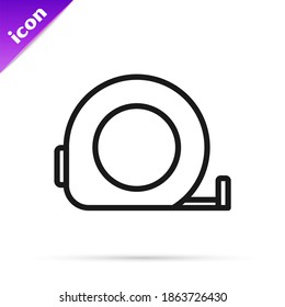 Black line Roulette construction icon isolated on white background. Tape measure symbol.  Vector