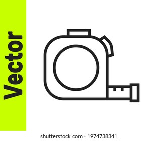 Black line Roulette construction icon isolated on white background. Tape measure symbol.  Vector