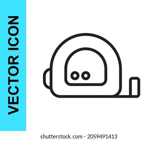 Black line Roulette construction icon isolated on white background. Tape measure symbol.  Vector