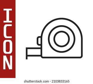 Black line Roulette construction icon isolated on white background. Tape measure symbol.  Vector