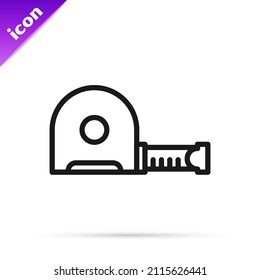 Black line Roulette construction icon isolated on white background. Tape measure symbol.  Vector Illustration
