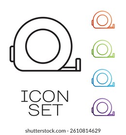 Black line Roulette construction icon isolated on white background. Tape measure symbol. Set icons colorful. Vector