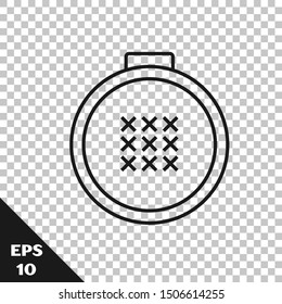 Black line Round adjustable embroidery hoop icon isolated on transparent background. Thread and needle for embroidery.  Vector Illustration