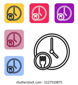 Black line Round the clock delivery icon isolated on white background. Set icons in color square buttons. Vector Illustration
