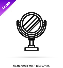 Black line Round makeup mirror icon isolated on white background.  Vector Illustration