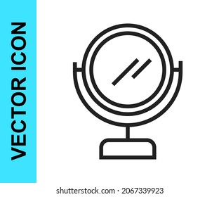 Black line Round makeup mirror icon isolated on white background.  Vector