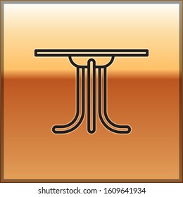 Black line Round table icon isolated on gold background.  Vector Illustration