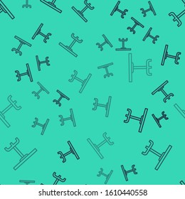 Black line Round table icon isolated seamless pattern on green background.  Vector Illustration