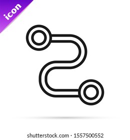 Black line Route location icon isolated on white background. Map pointer sign. Concept of path or road. GPS navigator.  Vector Illustration