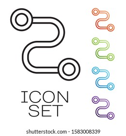 Black line Route location icon isolated on white background. Map pointer sign. Concept of path or road. GPS navigator. Set icons colorful. Vector Illustration