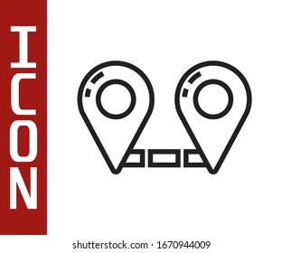 Black line Route location icon isolated on white background. Map pointer sign. Concept of path or road. GPS navigator.  Vector Illustration