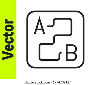 Black line Route location icon isolated on white background. Map pointer sign. Concept of path or road. GPS navigator.  Vector