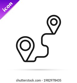 Black line Route location icon isolated on white background. Map pointer sign. Concept of path or road. GPS navigator.  Vector