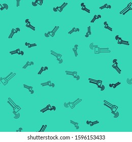 Black line Router and wi-fi signal symbol icon isolated seamless pattern on green background. Wireless ethernet modem router. Computer technology internet.  Vector Illustration