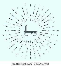 Black line Router and wi-fi signal icon isolated on grey background. Wireless ethernet modem router. Computer technology internet. Abstract circle random dots. Vector