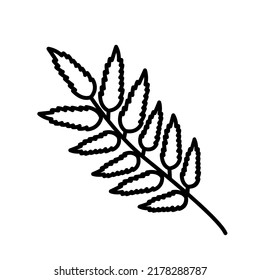 black line rowan leaf, autumn season doodle vector illustration, simple fall decoration element