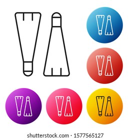 Black line Rubber flippers for swimming icon isolated on white background. Diving equipment. Extreme sport. Diving underwater equipment. Set icons colorful circle buttons. Vector Illustration