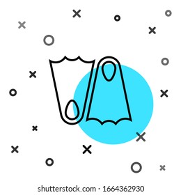 Black line Rubber flippers for swimming icon isolated on white background. Diving equipment. Extreme sport. Sport equipment. Random dynamic shapes. Vector Illustration