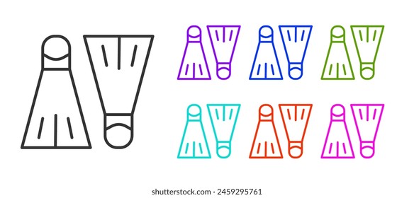 Black line Rubber flippers for swimming icon isolated on white background. Diving equipment. Extreme sport. Sport equipment. Set icons colorful. Vector Illustration