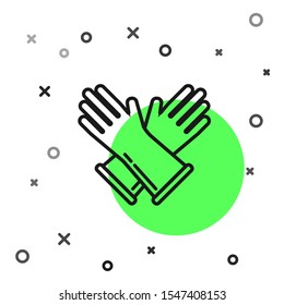 Black line Rubber gloves icon isolated on white background. Latex hand protection sign. Housework cleaning equipment symbol.  Vector Illustration