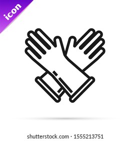 Icono de guantes de goma de línea negra aislado en fondo blanco. Signo de protección de látex. Símbolo del equipo de limpieza de la casa. Ilustración vectorial