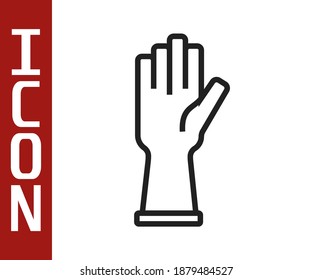 Black line Rubber gloves icon isolated on white background. Latex hand protection sign. Housework cleaning equipment symbol.  Vector