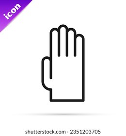 Black line Rubber gloves icon isolated on white background. Latex hand protection sign. Housework cleaning equipment symbol.  Vector Illustration