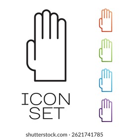 Black line Rubber gloves icon isolated on white background. Latex hand protection sign. Housework cleaning equipment symbol. Set icons colorful. Vector Illustration
