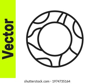 Black line Rubber swimming ring icon isolated on white background. Life saving floating lifebuoy for beach, rescue belt for saving people.  Vector