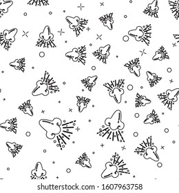 Black line Runny nose icon isolated seamless pattern on white background. Rhinitis symptoms, treatment. Nose and sneezing. Nasal diseases.  Vector Illustration