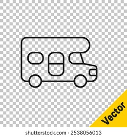 Schwarze Linie RV Wohnmobil Symbol einzeln auf transparentem Hintergrund. Wohnmobil Mobilheim, Mobilheim für Sommerausflug.  Vektorgrafik