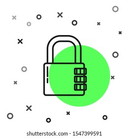 Black line Safe combination lock icon isolated on white background. Combination padlock. Security, safety, protection, password, privacy.  Vector Illustration
