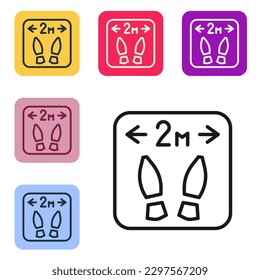 Black line Safe distance icon isolated on white background. Viruses and people keeping distance for infection risk. Set icons in color square buttons. Vector