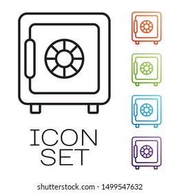Black line Safe icon isolated on white background. The door safe a bank vault with a combination lock. Reliable Data Protection. Set icons colorful. Vector Illustration