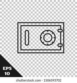Black line Safe icon isolated on transparent background. The door safe a bank vault with a combination lock. Reliable Data Protection. Vector Illustration