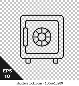 Black line Safe icon isolated on transparent background. The door safe a bank vault with a combination lock. Reliable Data Protection.  Vector Illustration