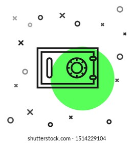 Black line Safe icon isolated on white background. The door safe a bank vault with a combination lock. Reliable Data Protection.   Vector Illustration