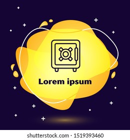 Black line Safe icon isolated on dark blue background. The door safe a bank vault with a combination lock. Reliable Data Protection. Abstract banner with liquid shapes. Vector Illustration