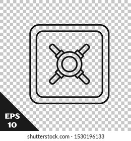 Black line Safe icon isolated on transparent background. The door safe a bank vault with a combination lock. Reliable Data Protection.  Vector Illustration
