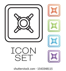 Black line Safe icon isolated on white background. The door safe a bank vault with a combination lock. Reliable Data Protection. Set icons colorful. Vector Illustration