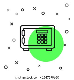 Black line Safe icon isolated on white background. The door safe a bank vault with a combination lock. Reliable Data Protection.  Vector Illustration