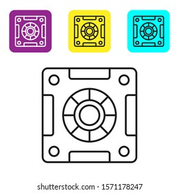 Black line Safe icon isolated on white background. The door safe a bank vault with a combination lock. Reliable Data Protection. Set icons colorful square buttons. Vector Illustration