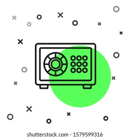 Black line Safe icon isolated on white background. The door safe a bank vault with a combination lock. Reliable Data Protection.  Vector Illustration