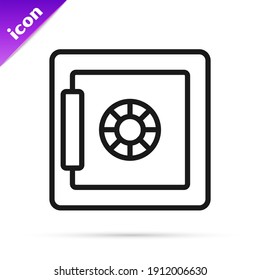 Black line Safe icon isolated on white background. The door safe a bank vault with a combination lock. Reliable Data Protection.  Vector